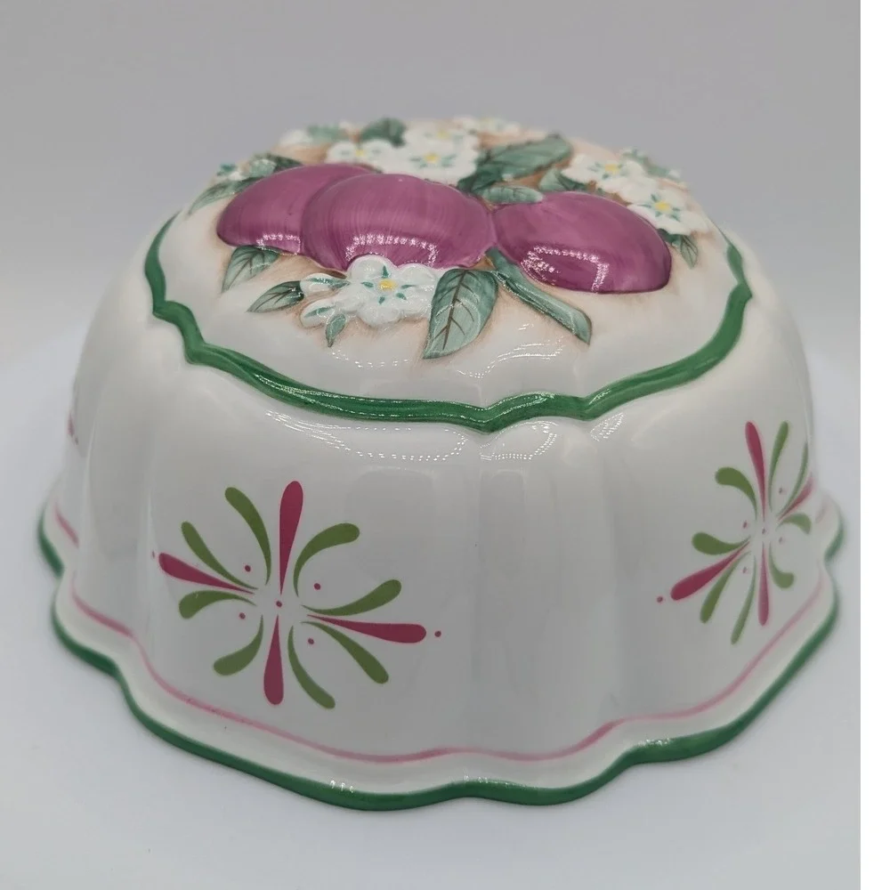 Le Cordon Bleu Jelly Mold Bowl Plum Floral Ceramic Vintage‎ 1986 Franklin Mint